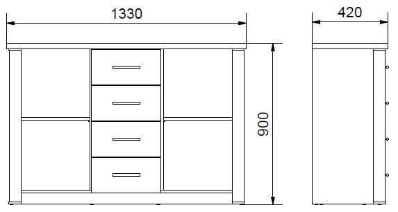 komoda dwudrzwiowa cztery szuflady dwie półki meble w paczkach do samodzielnego montażu czytelna instrukcja montażu - techniczny