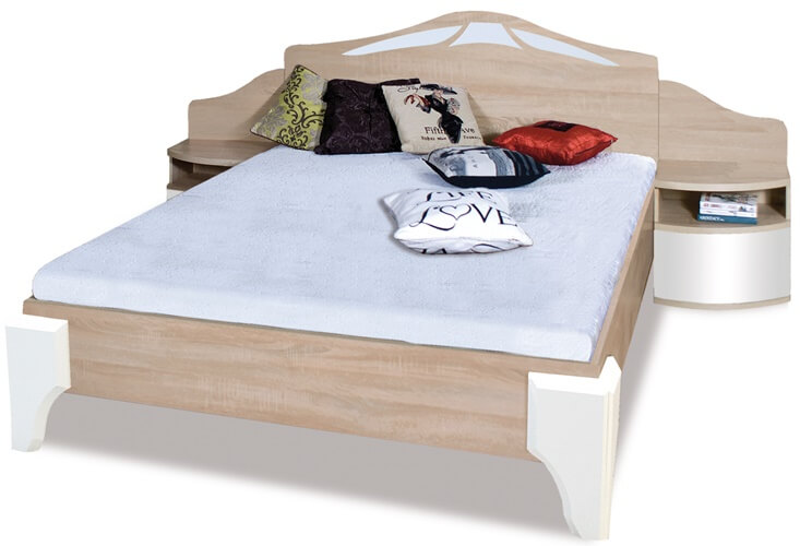 Dome łóżko 160 cm z szafkami nocnymi sonoma biały połysk