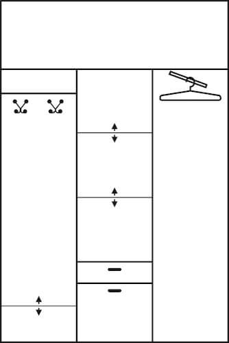 ALEKSANDER szafa 149 cm z półkami i szufladą - techniczny