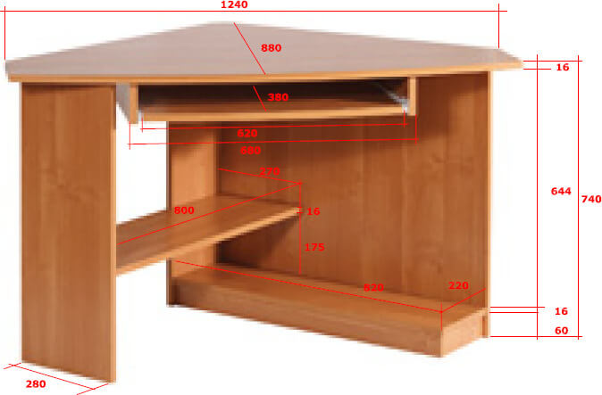 CAREN biurko 101 cm narożne z półką na klawiaturę techniczny
