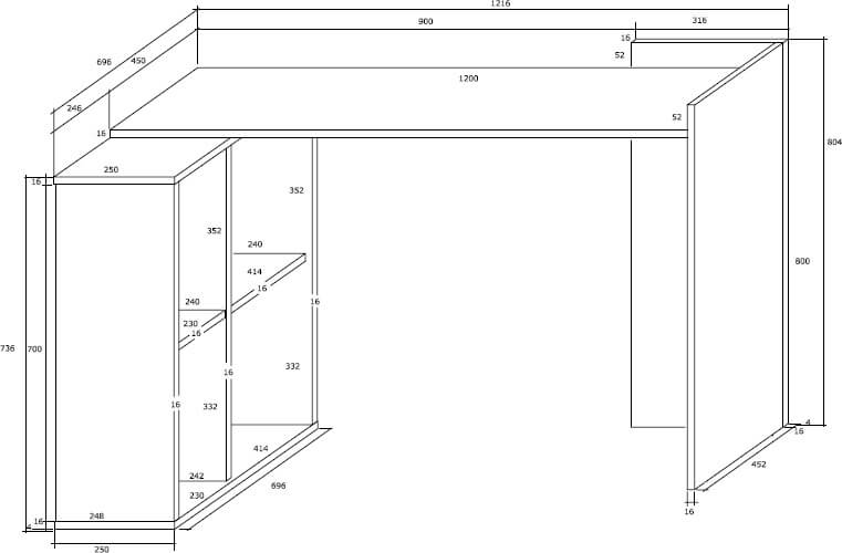 HEROS biurko 122 cm narożne z półkami techniczny