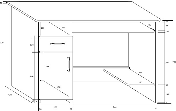 KIER biurko 110 cm z półką na klawiaturę i szufladą techniczny