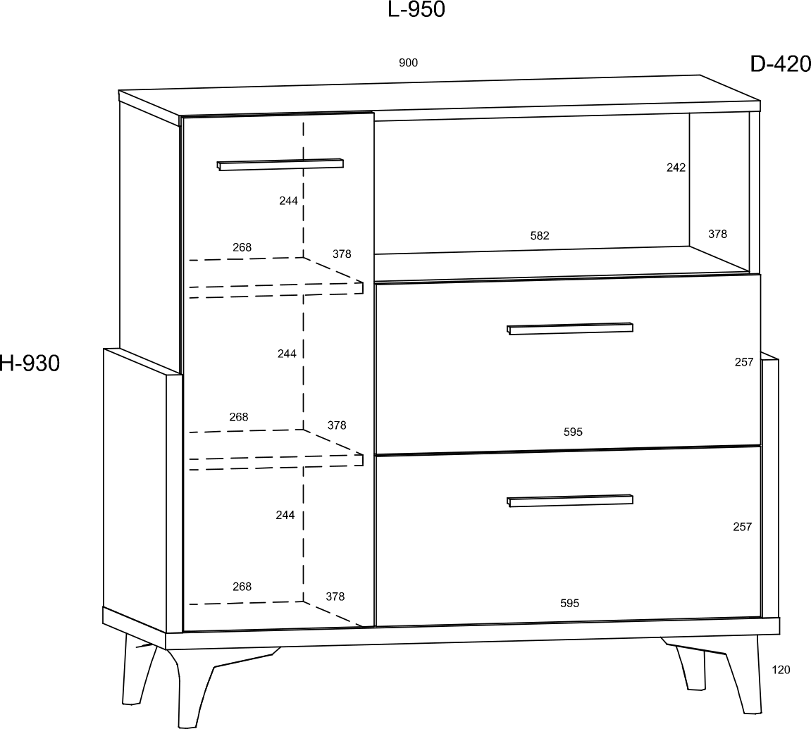 HEY 07 komoda 95 cm jednodrzwiowa z szufladami