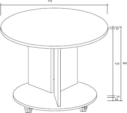 KÓŁKO D ława 70 cm stolik kawowy okrągły na kółkach techniczny