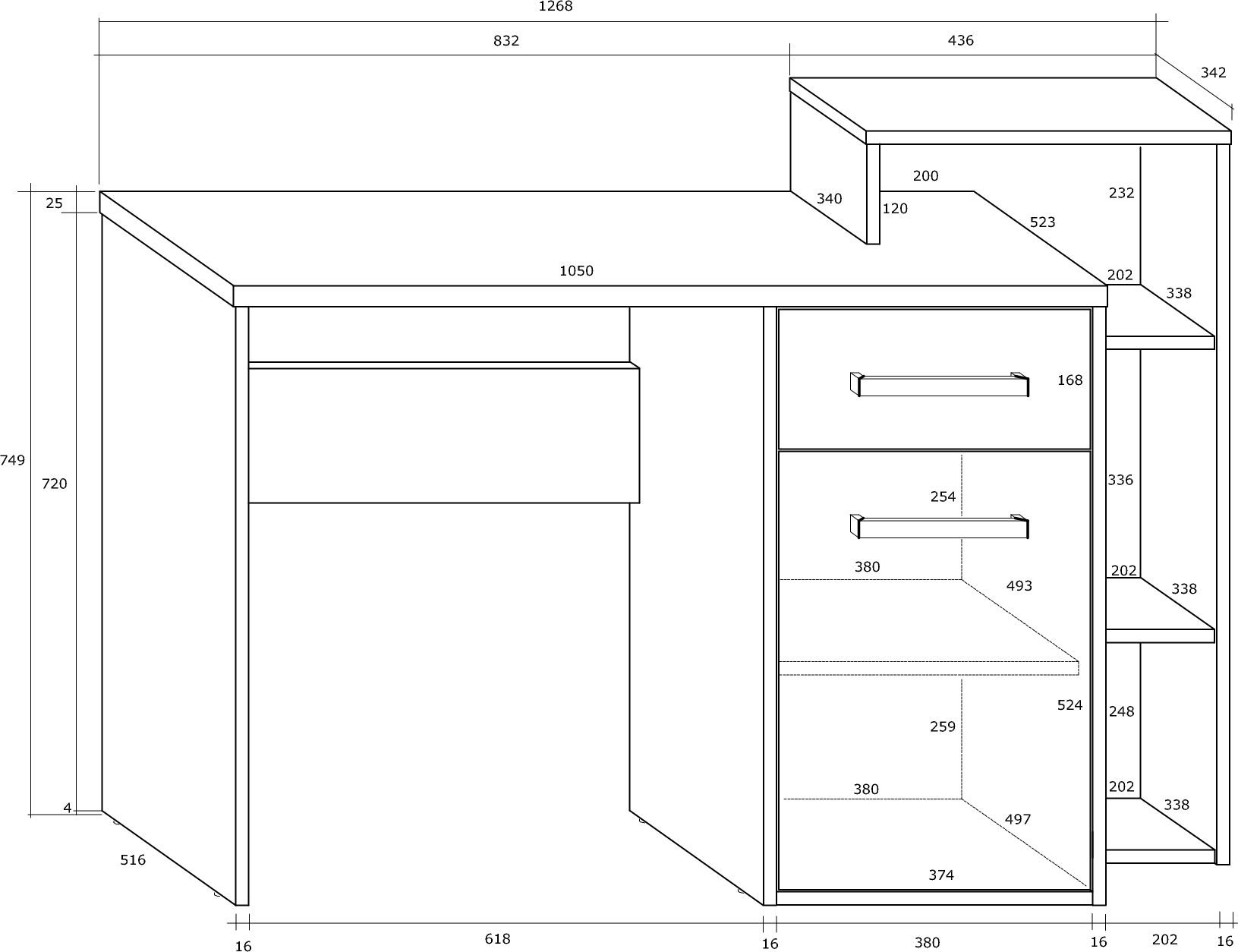 RIO 04 biurko 127cm jednodrzwiowe z szufladą