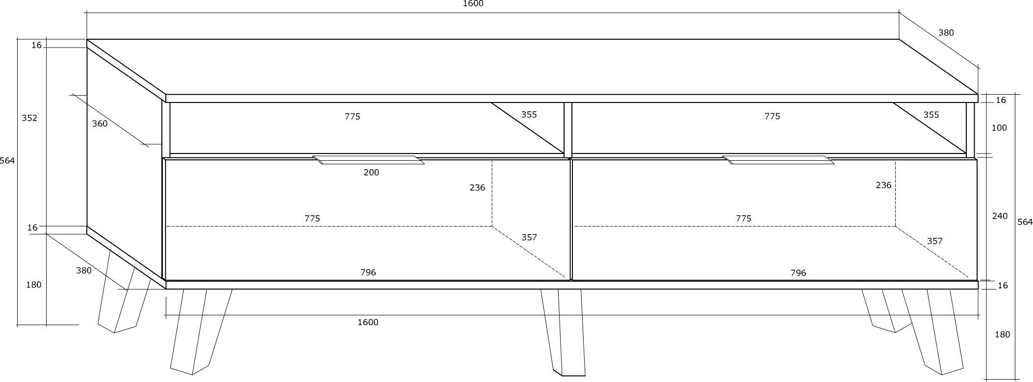SVEN SVN-11 stolik RTV 2D 160 cm na nóżkach