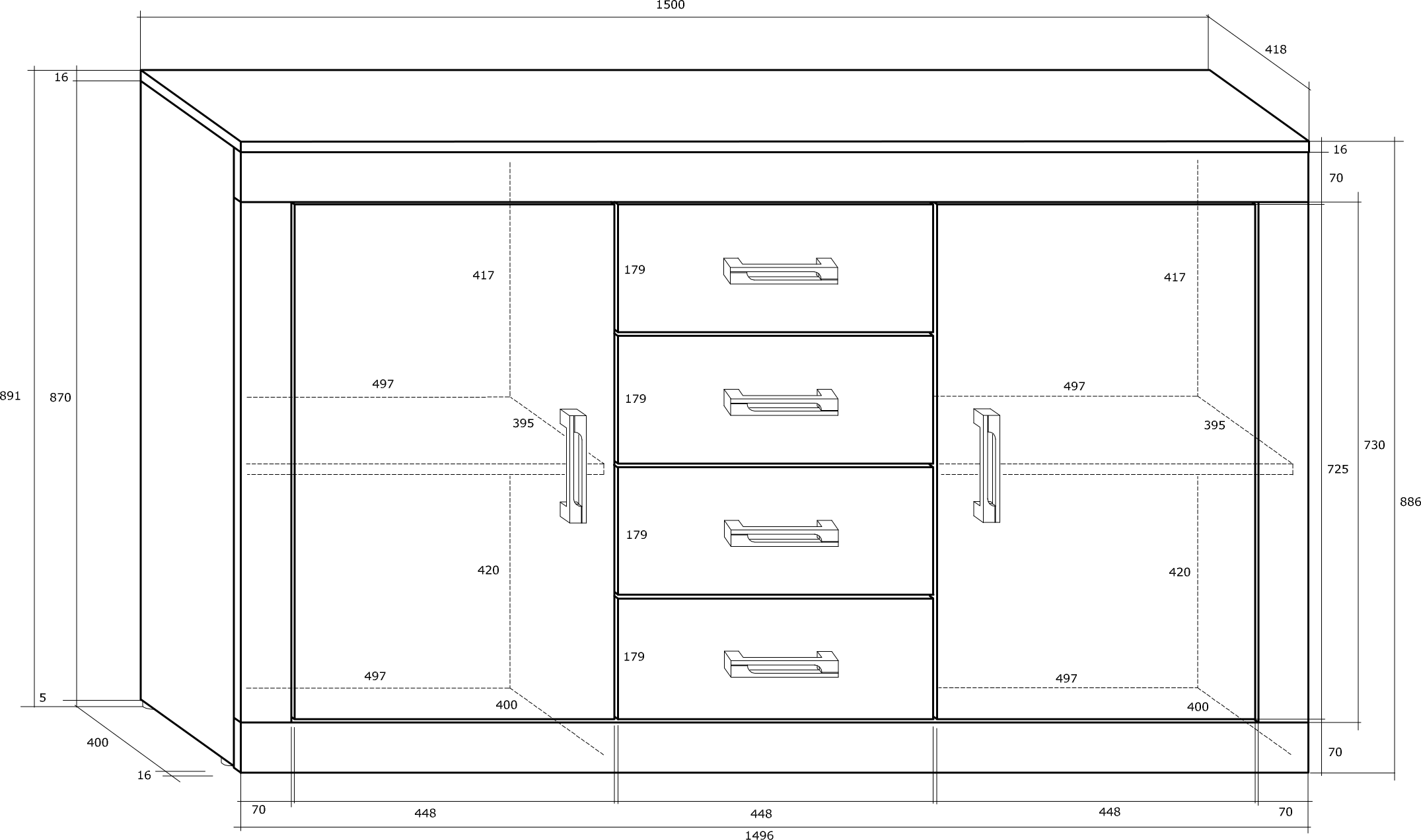 VERIN VRN-09 duża komoda 2D4S 150 cm z szufladami