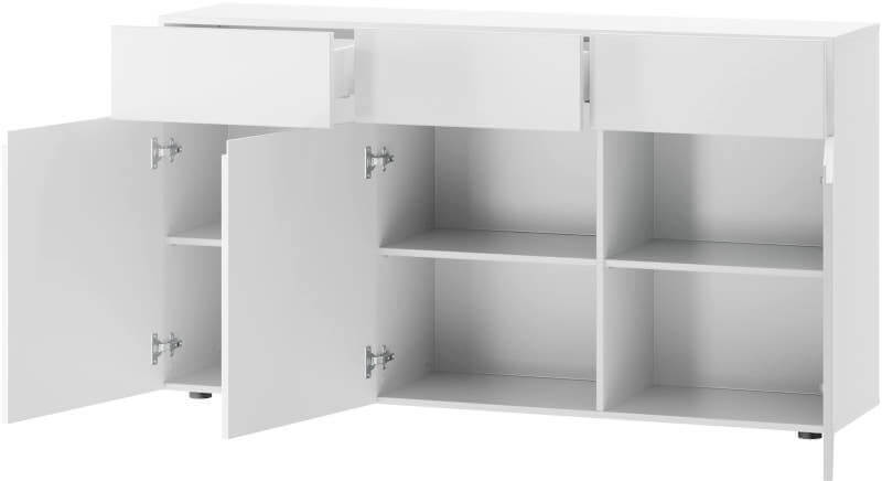 Lucca 01 komoda trzydrzwiowa z szufladami otwarta biały mat