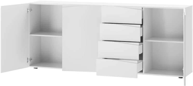 Lucca 03 komoda trzydrzwiowa z szufladami otwarta biały mat